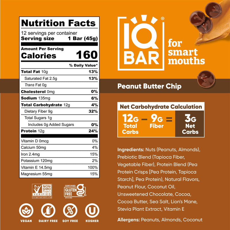 IQBAR Peanut Butter Chip | Brain + Body Keto Protein Bars