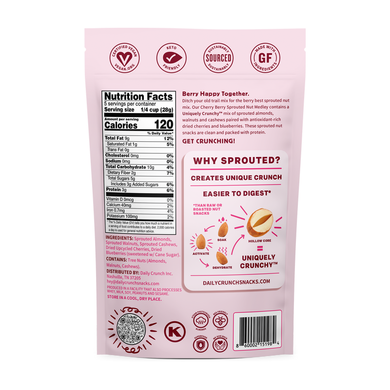 Cherry Berry Sprouted Nut Medley, 5oz Pantry Bag