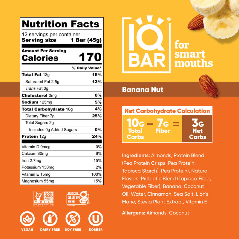 IQBAR Banana Nut | Brain + Body Keto Protein Bars